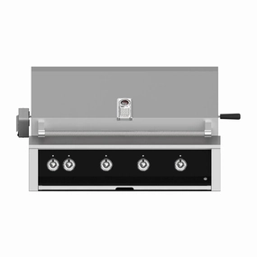 Aspire by Hestan 42-Inch Natural Gas Grill with 4 U-Burners and Rotisserie EABR42-NG-BK stainless steel BBQ grill with side table
