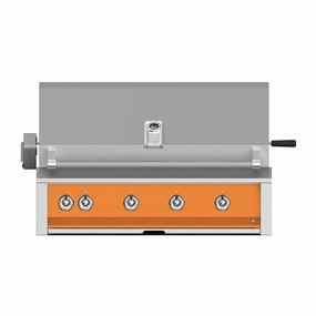 Aspire by Hestan 42-Inch Natural Gas Grill with 4 U-Burners and Rotisserie EABR42-NG-OR stainless steel BBQ grill with side table