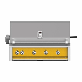 Aspire by Hestan 42-Inch Natural Gas Grill with 4 U-Burners and Rotisserie EABR42-NG-YW stainless steel BBQ grill with side table