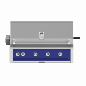 Aspire by Hestan 42-inch Natural Gas Grill with Burner, Sear and Rotisserie EMBR42-NG-BU stainless steel BBQ grill with side table