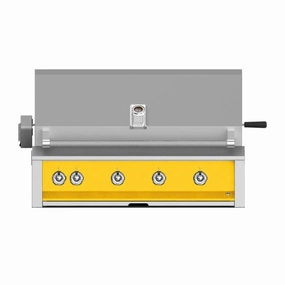 Aspire by Hestan 42-inch Natural Gas Grill with Burner, Sear and Rotisserie EMBR42-NG-YW stainless steel BBQ grill with side table