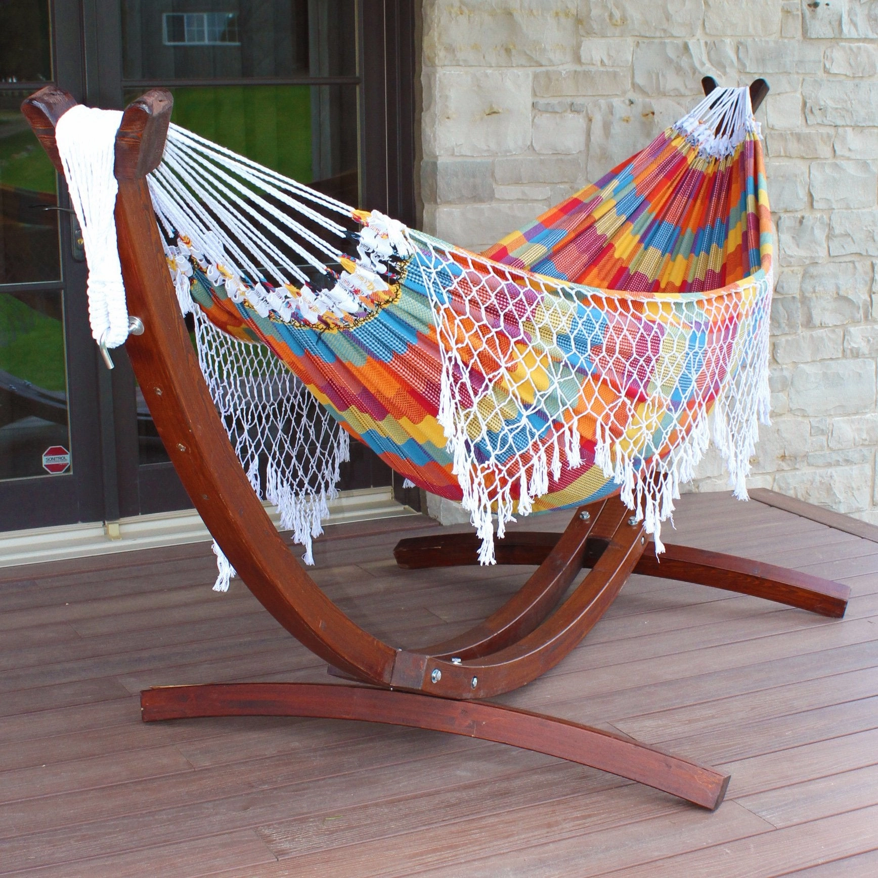 Authentic Brazilian Hammock with Solid Pine Stand (10ft/305cm) - Carnival