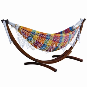 Authentic Brazilian Hammock with Solid Pine Stand (10ft/305cm) - Carnival outdoor hammock with stand and canopy