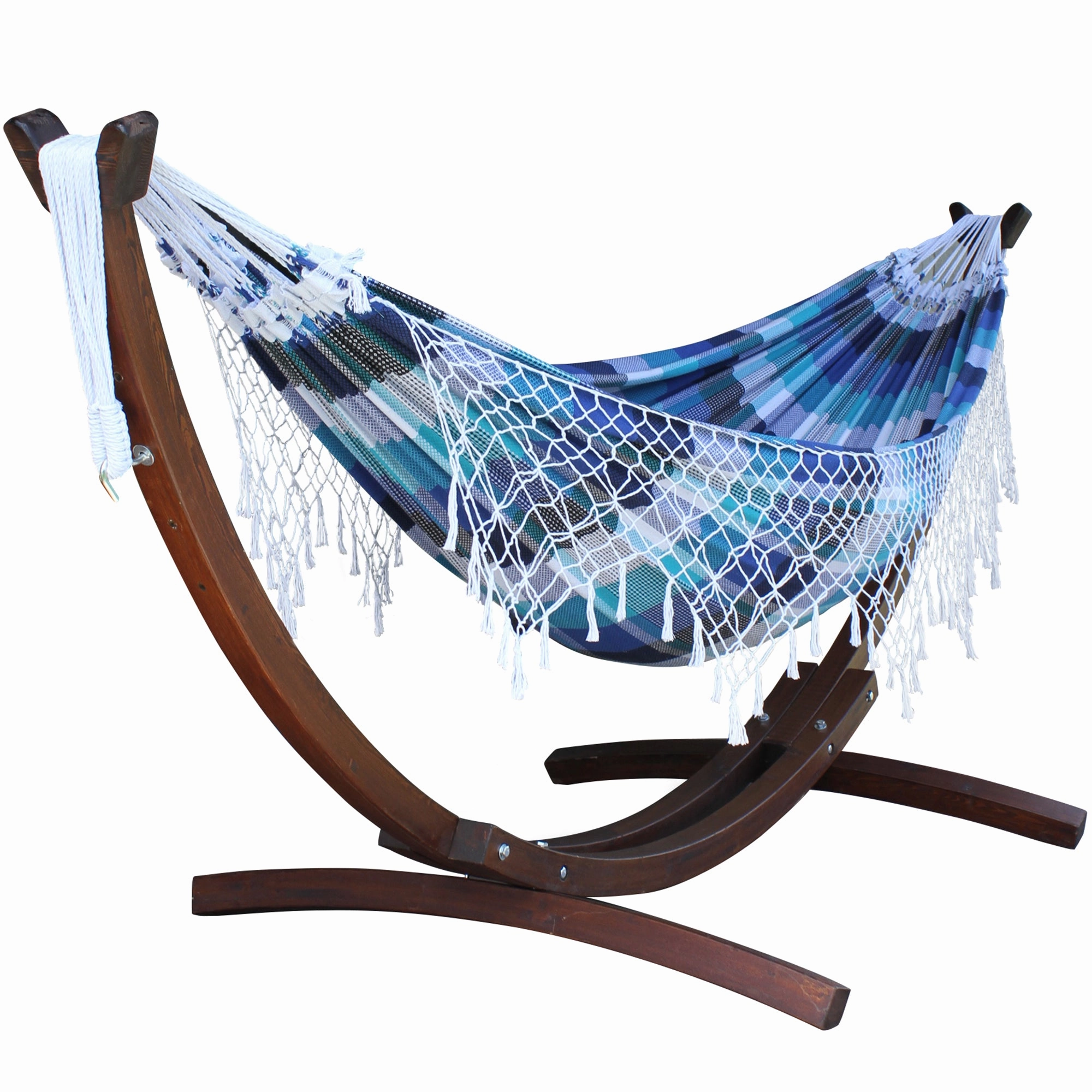 Authentic Brazilian Hammock with Solid Pine Stand (10ft/305cm) - Marina outdoor hammock with stand and canopy