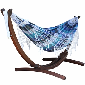 Authentic Brazilian Hammock with Solid Pine Stand (10ft/305cm) - Marina outdoor hammock with stand and canopy