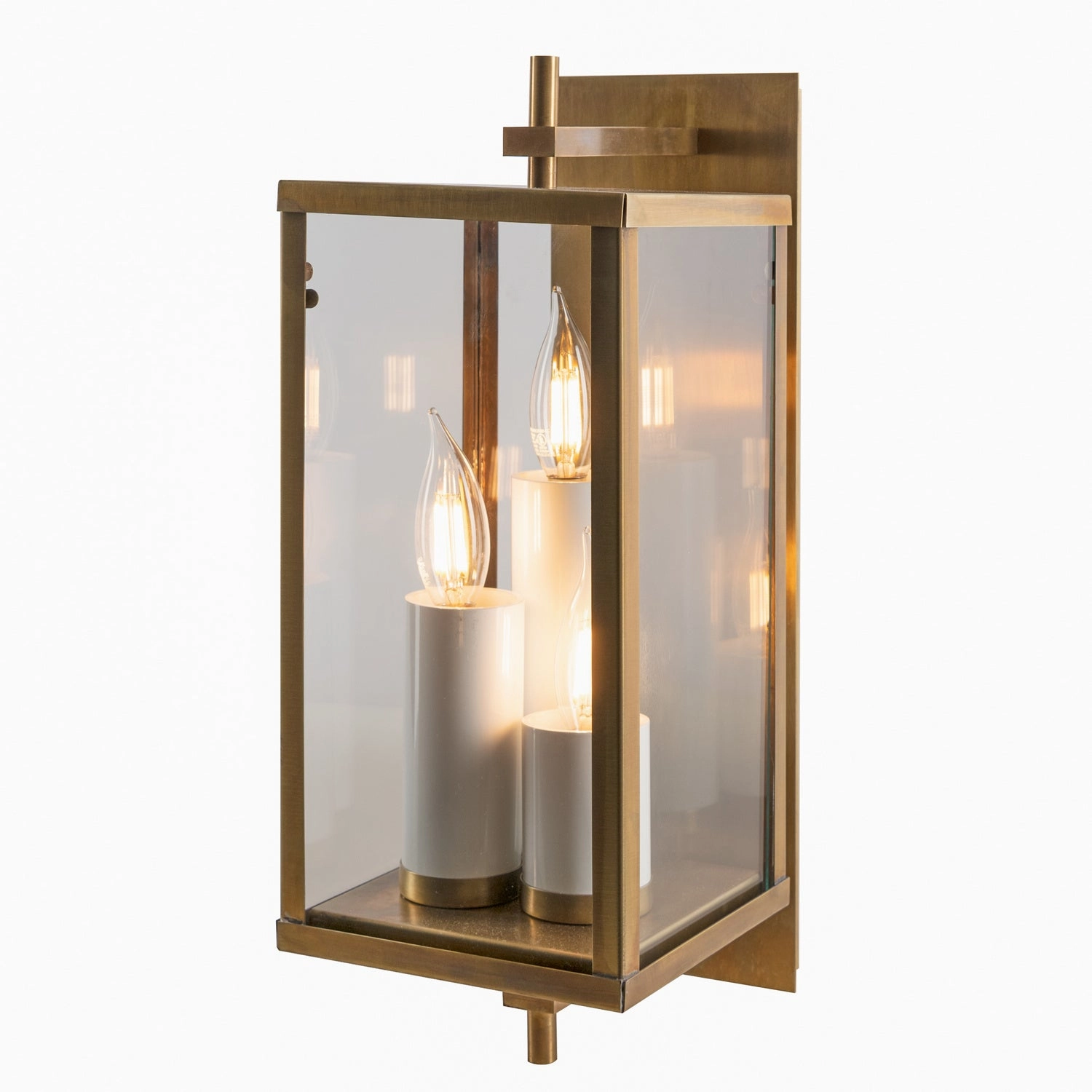 Back Bay Three Light Outdoor Wall Mount Aged Brass