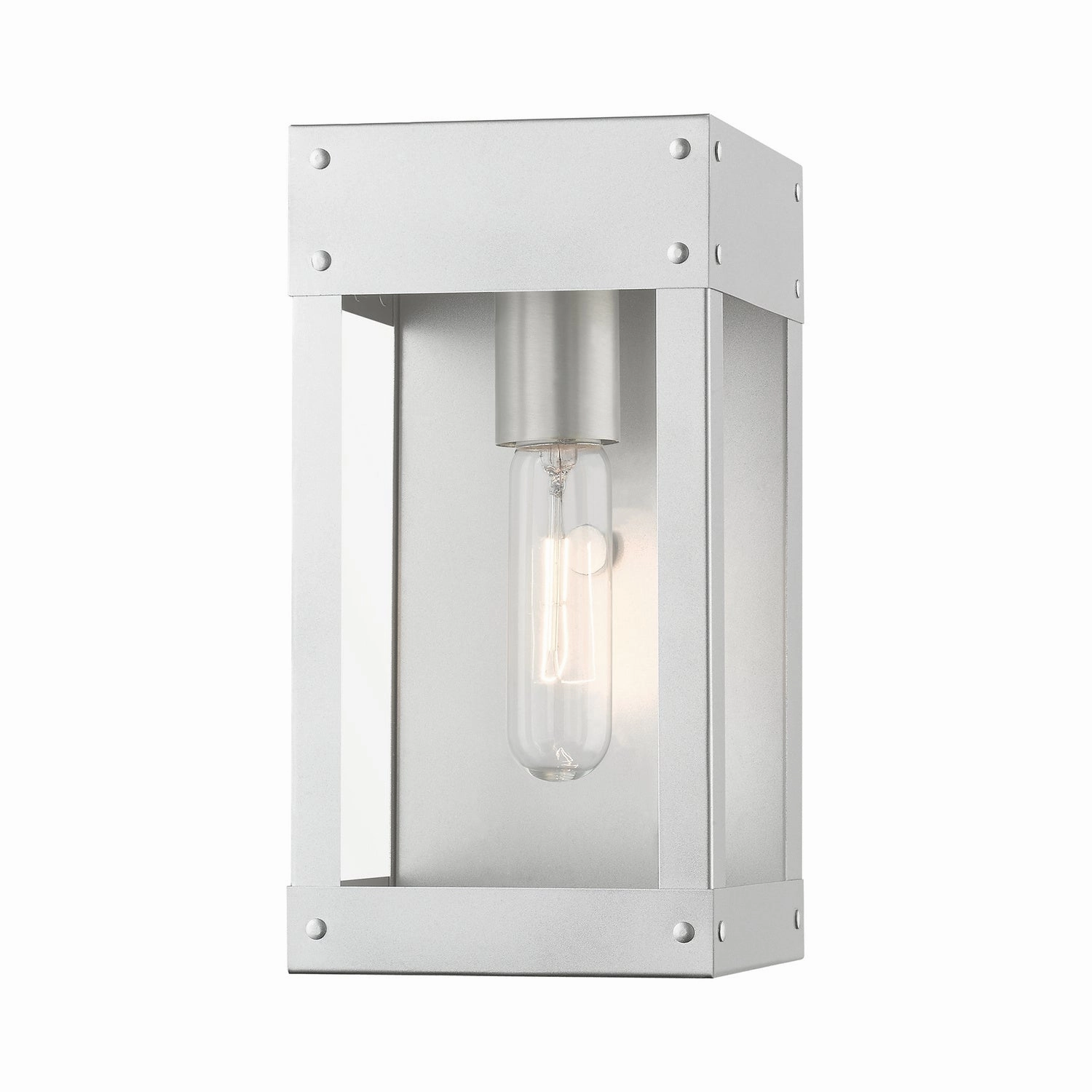 Barrett One Light Outdoor Wall Lantern Painted Satin Nickel w/Brushed Nickel Candle