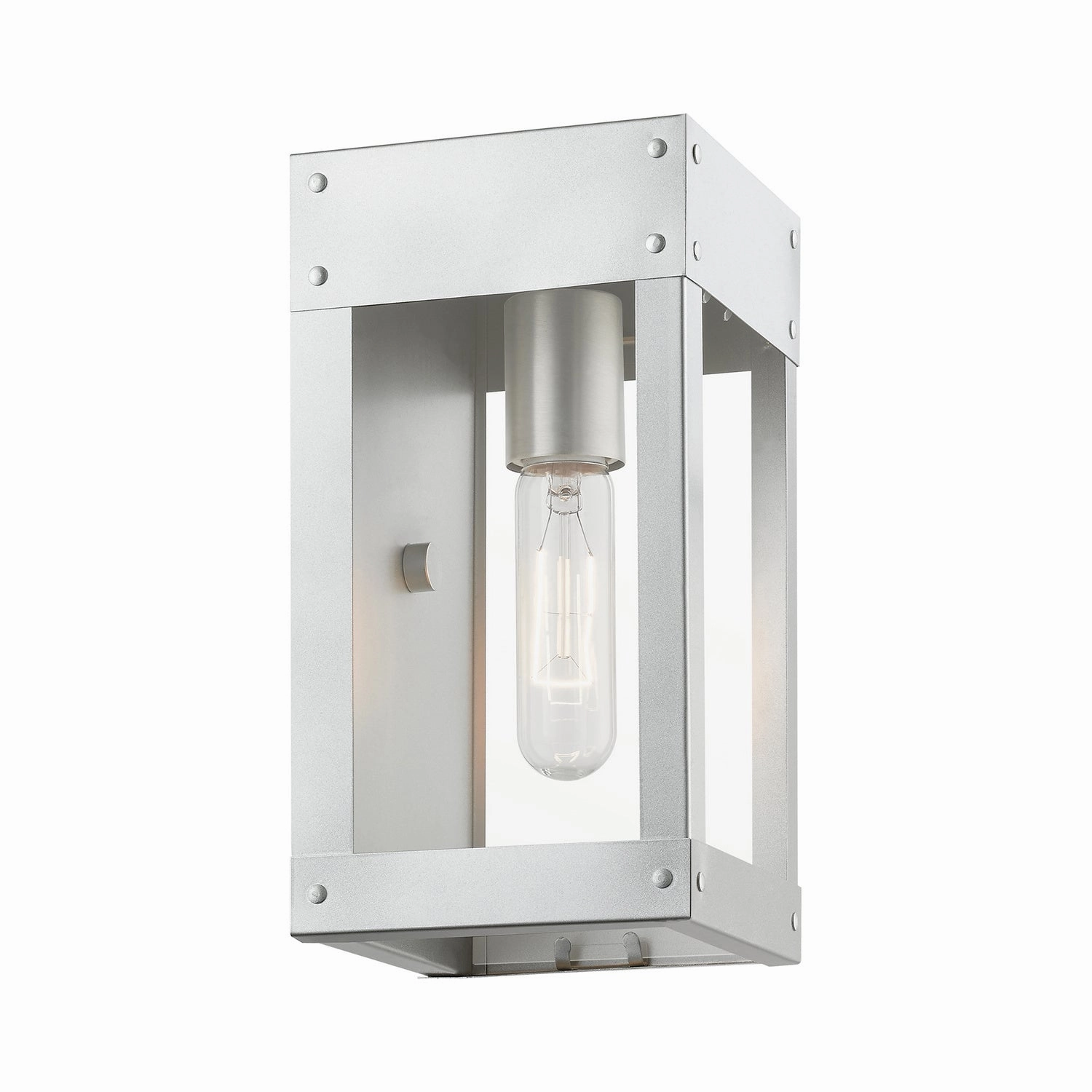 Barrett One Light Outdoor Wall Lantern Painted Satin Nickel w/Brushed Nickel Candle