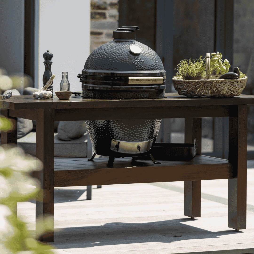 Big Green Egg Charcoal BBQ - Large Mahogany Table Bundle
