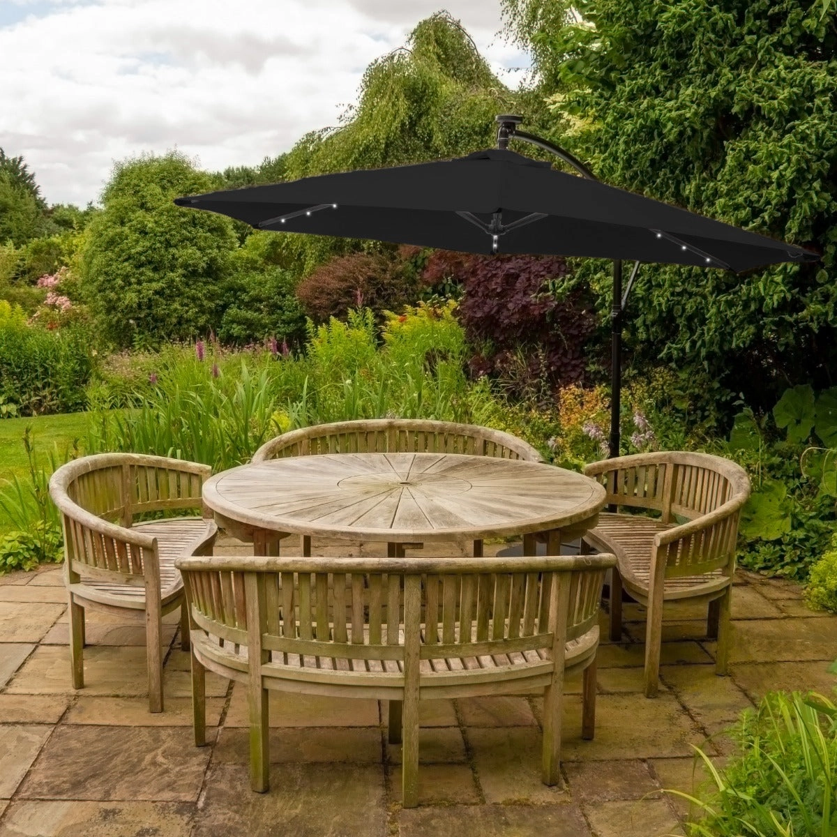 Black 3m LED Cantilever Parasol With Fan Base