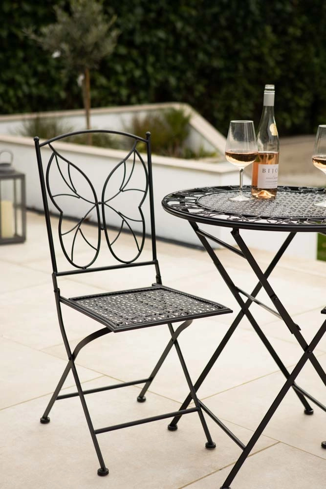 Black Butterfly Outdoor Table & Chair Bistro Set