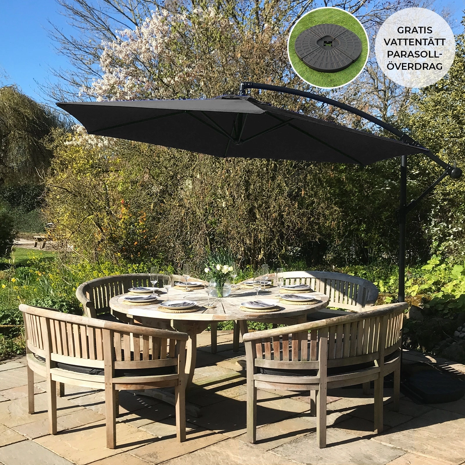 Black Cantilever Parasol & Fan Base