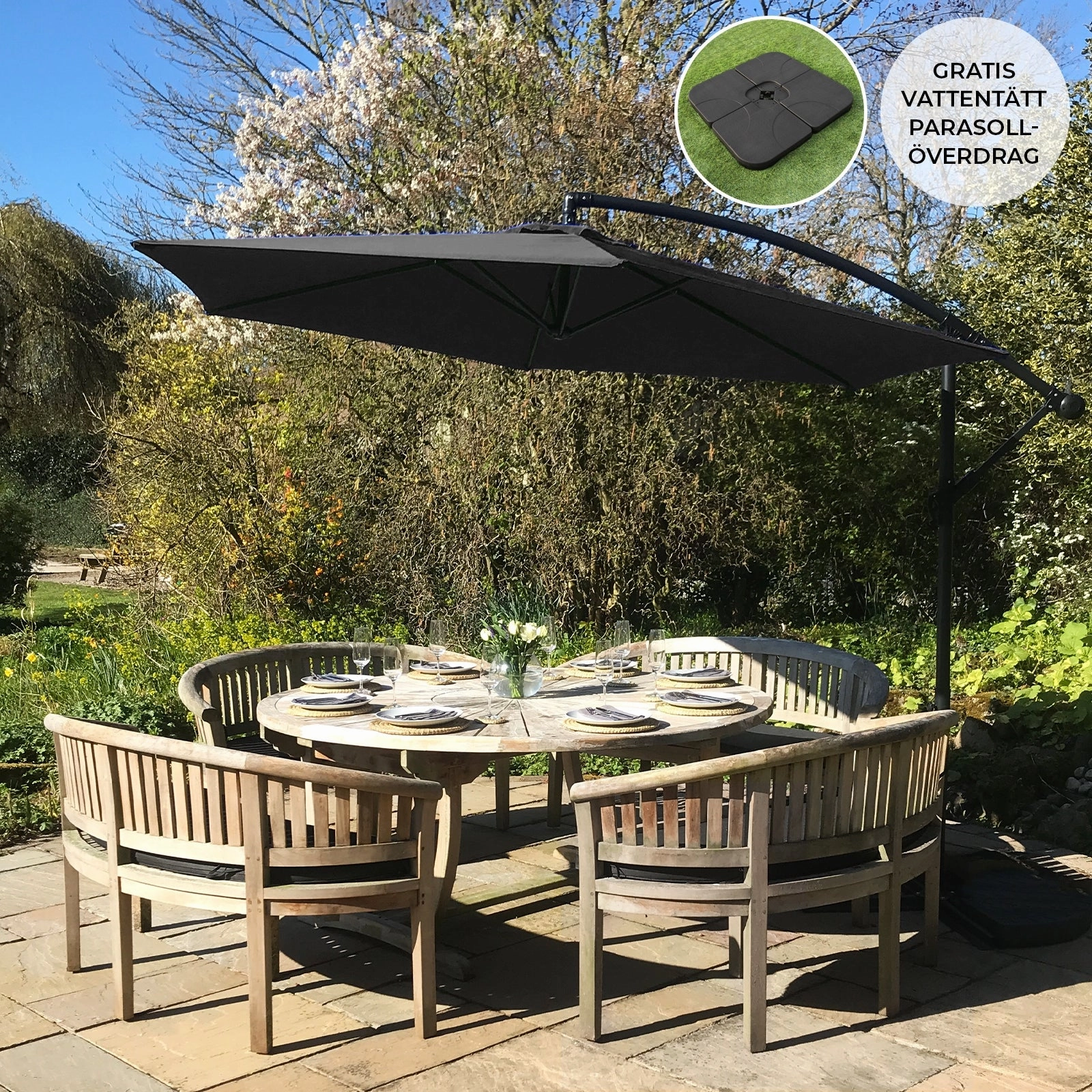 Black Cantilever Parasol & Square Base
