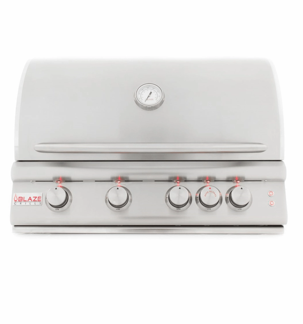 Blaze 32" 4-Burner LTE Gas Grill with Built-in Lighting BLZ-4LTE2 stainless steel BBQ grill with side table