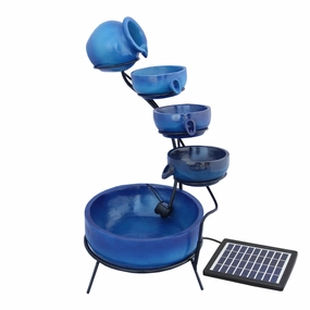 Blue 4 Tier Spilling Bowls Water Feature extra large ceramic garden planters