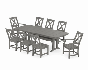 Braxton 9-Piece Farmhouse Dining Set with Trestle Legsoutdoor patio furniture set