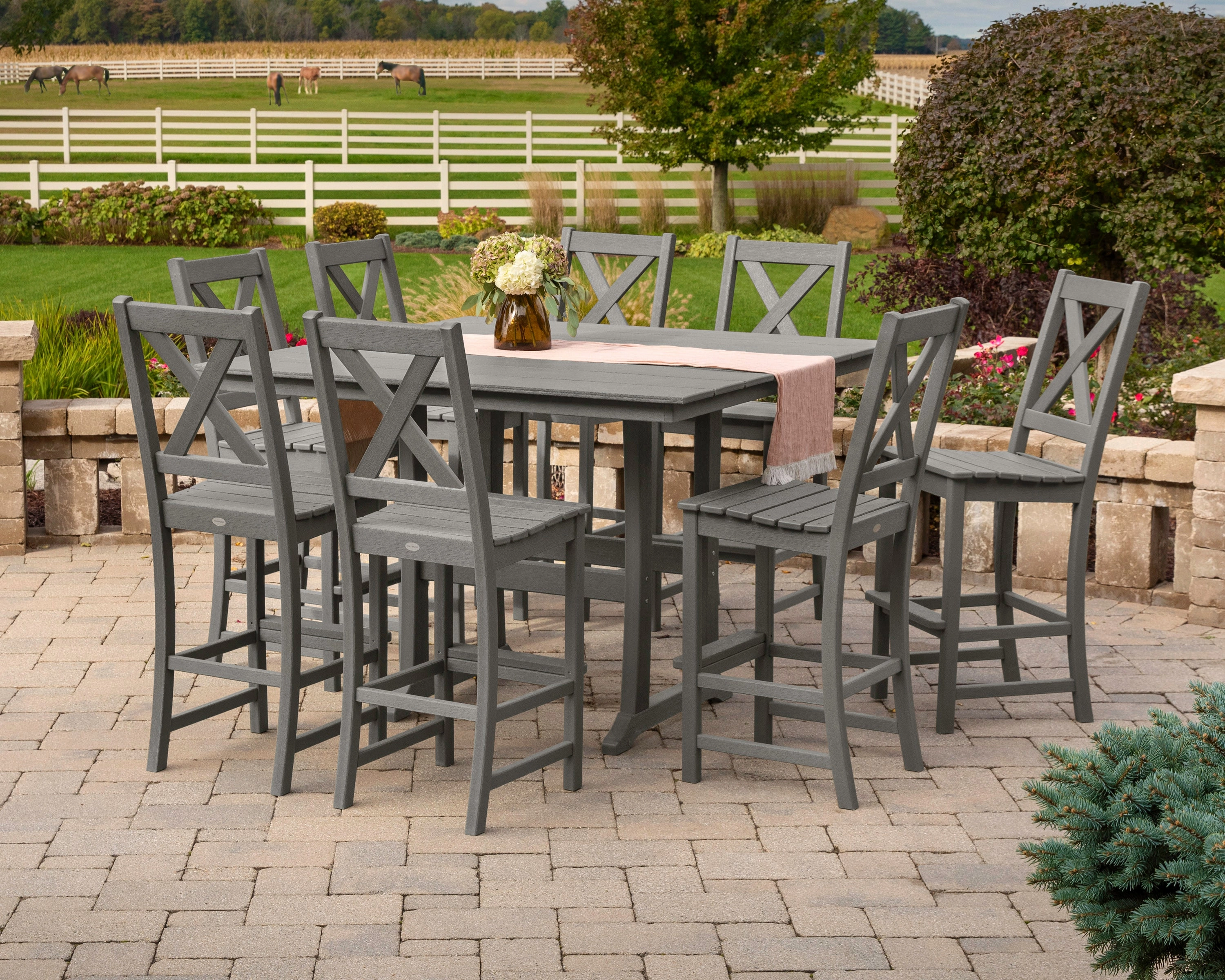 Braxton 9-Piece Farmhouse Trestle Bar Set
