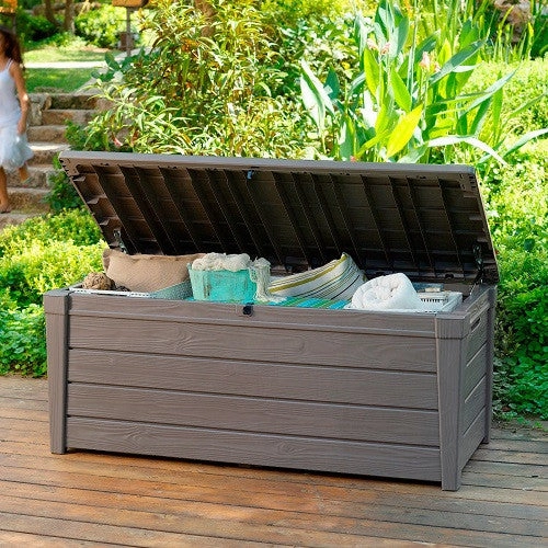 Brightwood Storage Box Outdoor wooden deck storage chest with cushions