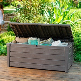 Brightwood Storage Box Outdoor wooden deck storage chest with cushions