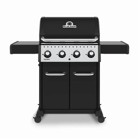 Broil King Crown 420 Gas Grill with 4 Stainless Steel Dual-Tube Burners stainless steel BBQ grill with side table