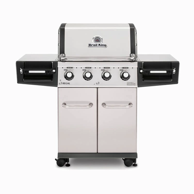 Broil King Regal S 420 PRO 4-Burner Gas Grill stainless steel BBQ grill with side table