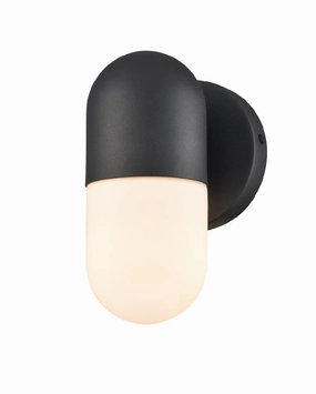 Capsule Outdoor One Light Wall Sconce Black w/Half Opal GlassOutdoor wall sconces with motion sensor