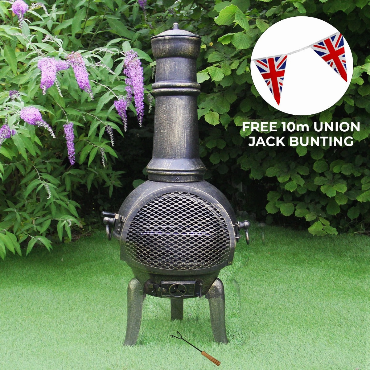 Cast Iron Chimenea & Union Jack Bunting