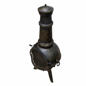 Cast Iron Chiminea luxury outdoor cooking system setup