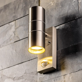 CGC ALESHA Stainless Steel GU10 Up and Down Outdoor Wall Light IP44 with PIR Motion SensorWeatherproof outdoor lighting
