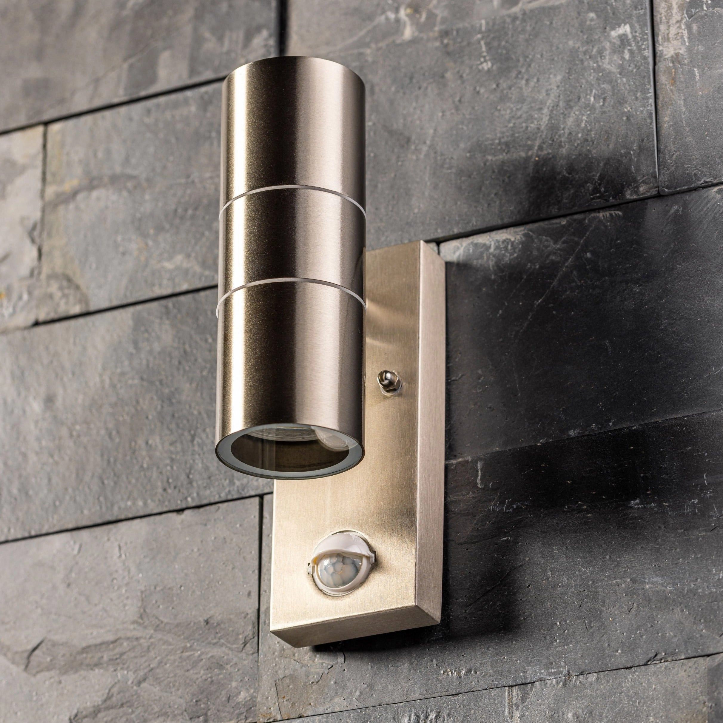 CGC ALESHA Stainless Steel GU10 Up and Down Outdoor Wall Light IP44 with PIR Motion Sensor