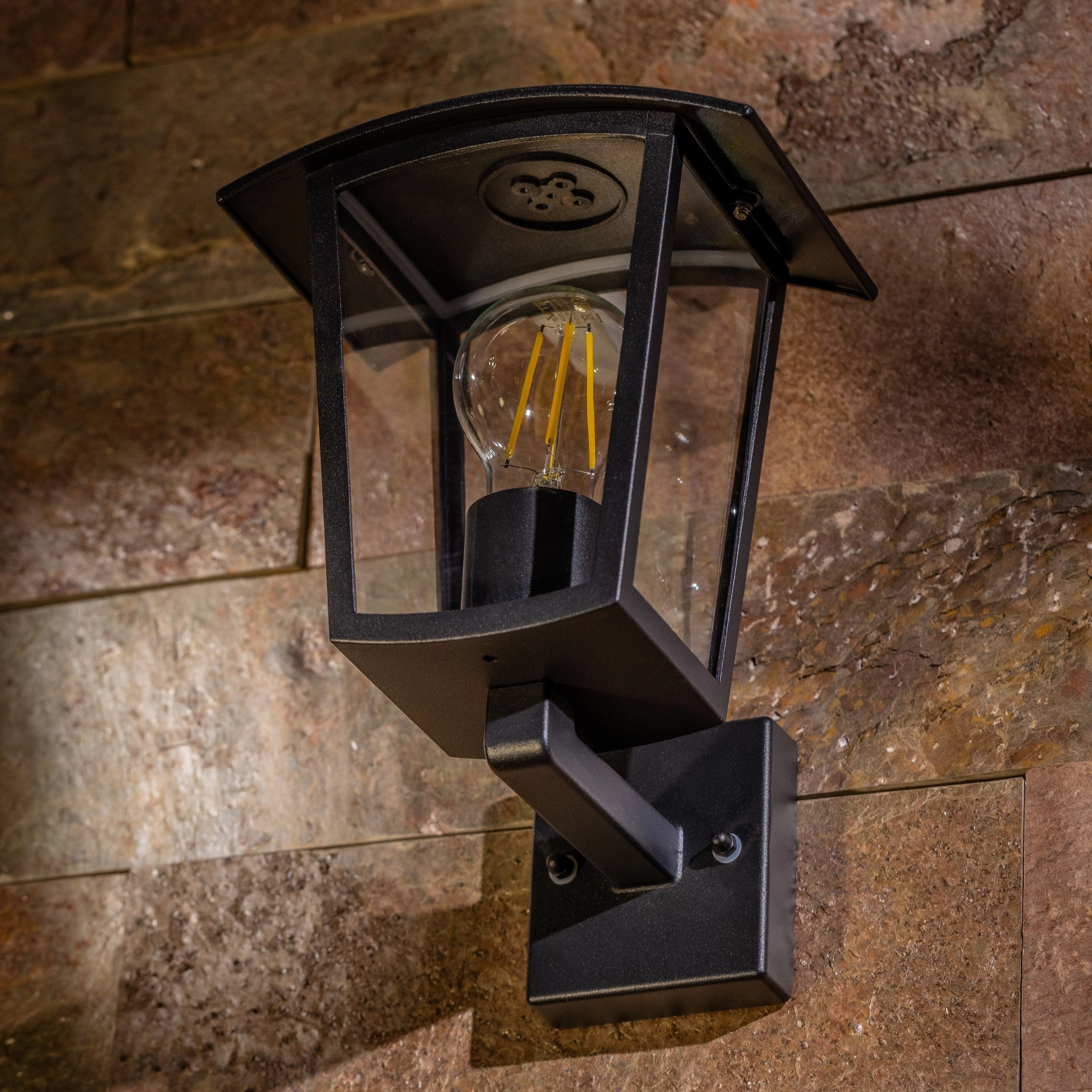 CGC ALLY Black E27 Outdoor Wall Light Lantern Clear Diffuser IP44 Up