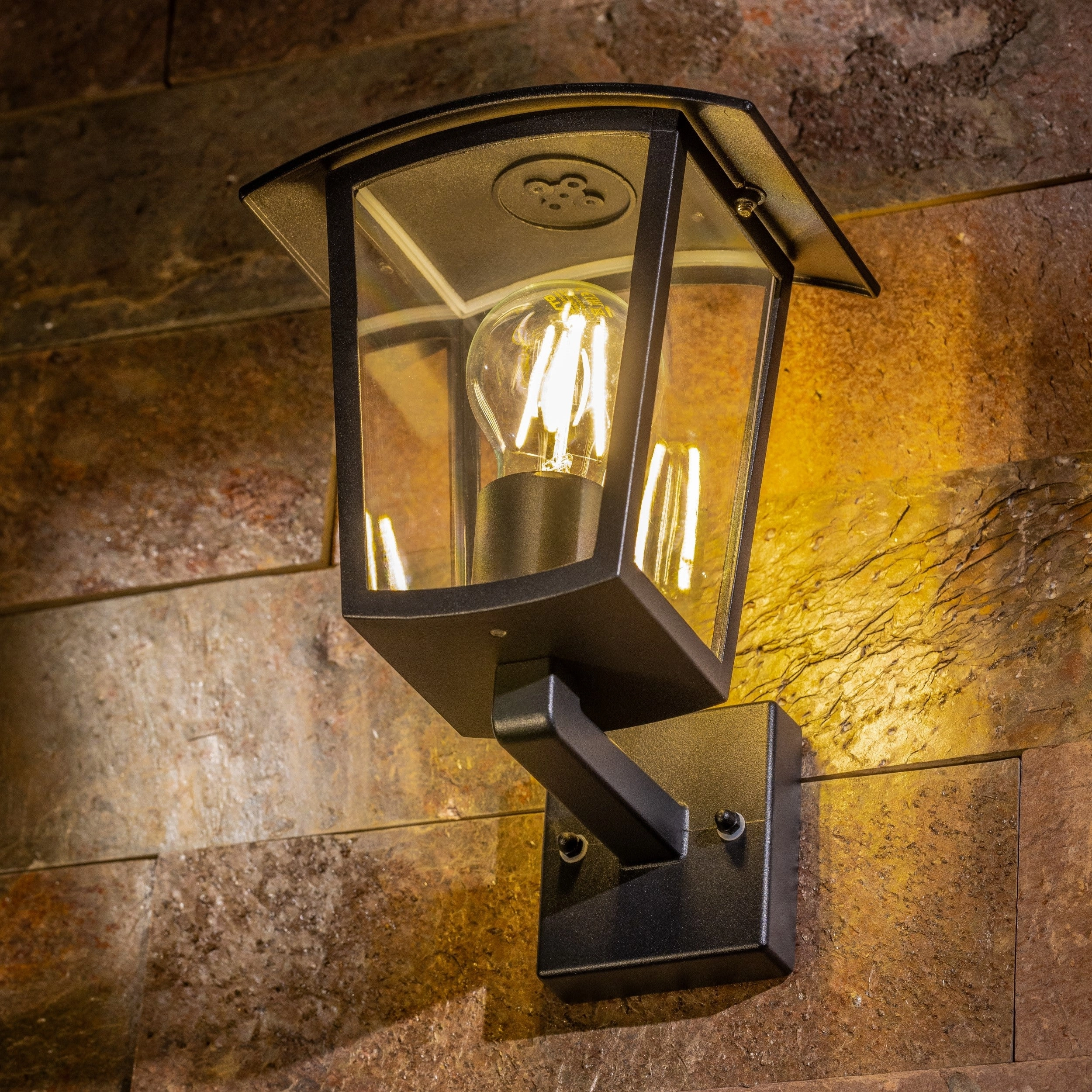 CGC ALLY Black E27 Outdoor Wall Light Lantern Clear Diffuser IP44 Up