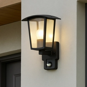 CGC ALLY Black E27 Outdoor Wall Light Lantern Clear Diffuser IP44 with PIR Motion SensorOutdoor wall sconces with motion sensor
