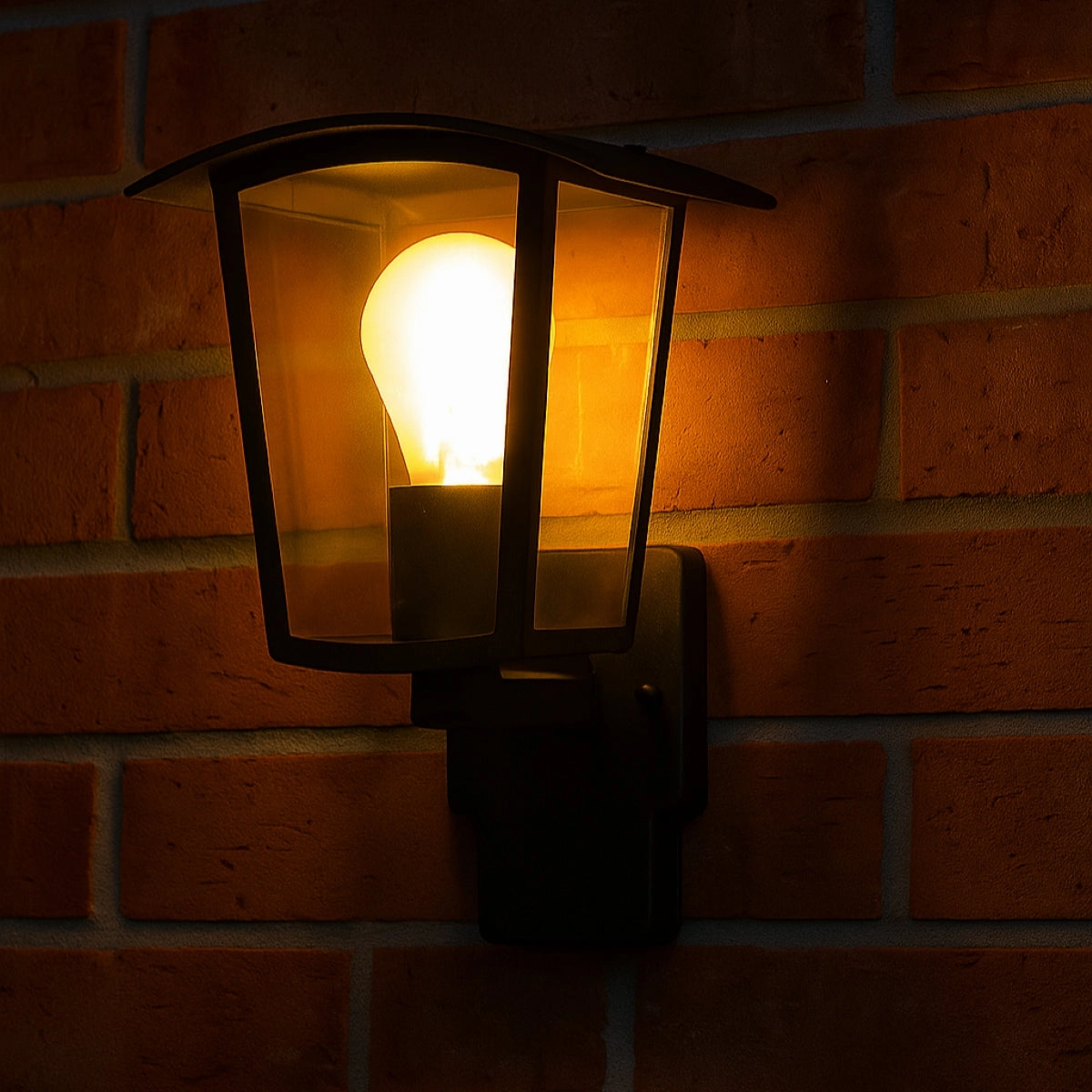 CGC ALLY Black E27 Outdoor Wall Light Lantern Clear Diffuser IP44 with PIR Motion Sensor