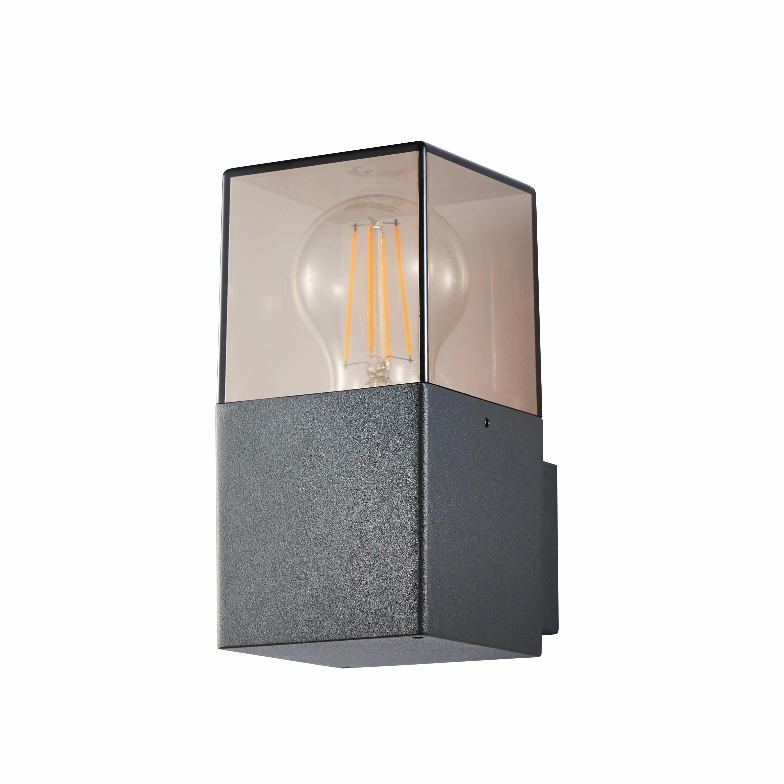 CGC AMARA Anthracite Dark Grey Outdoor Wall Light with Smoked Diffuser IP44 E27
