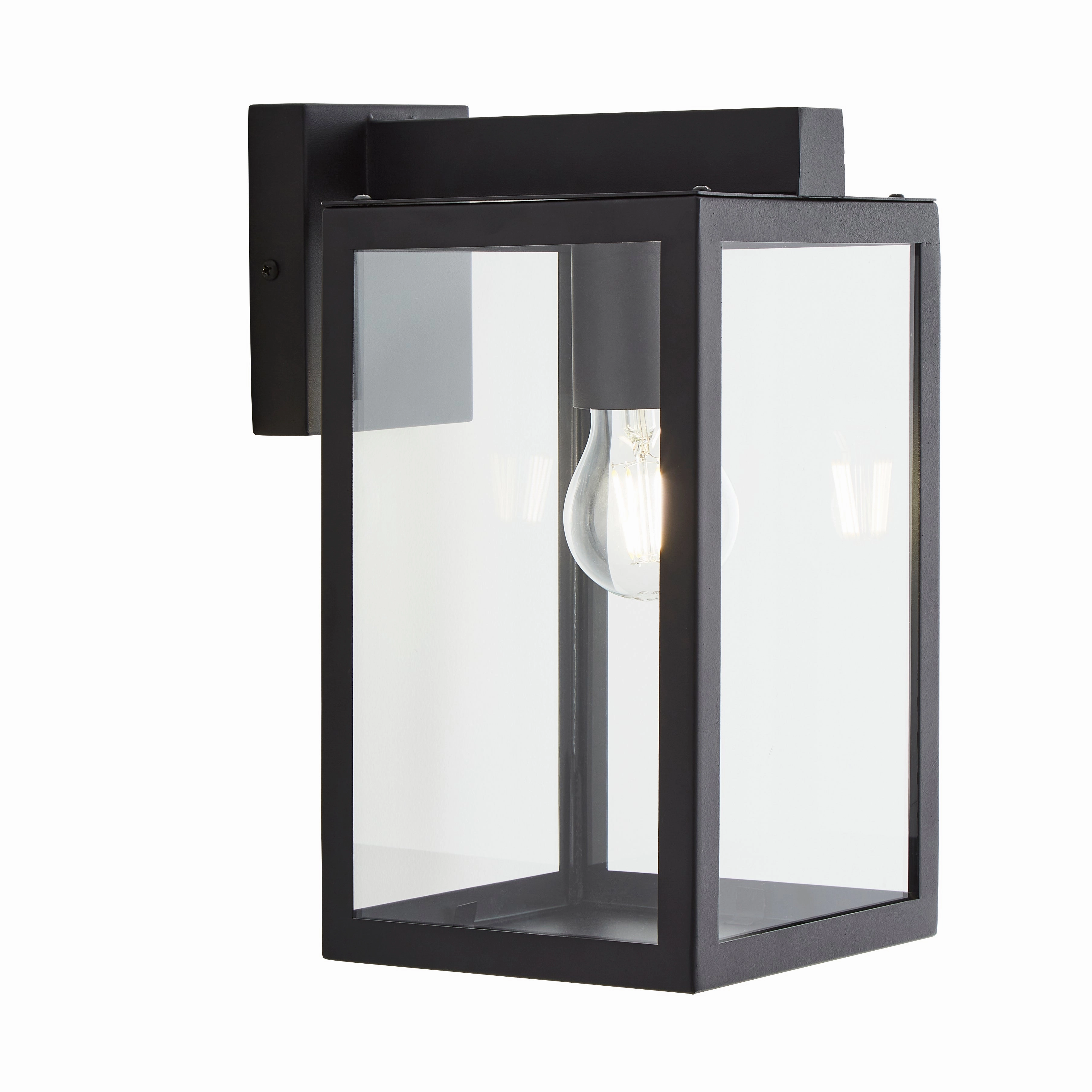 CGC ARCHIE Black Outdoor Up Wall Light Lantern Clear Glass IP44 E27