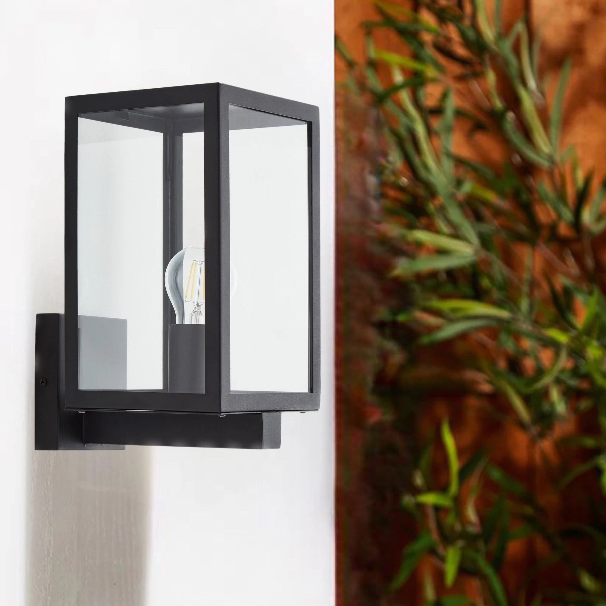 CGC ARCHIE Black Outdoor Up Wall Light Lantern Clear Glass IP44 E27