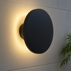 CGC BAILEY Black Round LED Outdoor Indoor Wall Light IP65 Back Lit Halo Polycarbonate CoastalWeatherproof outdoor lighting