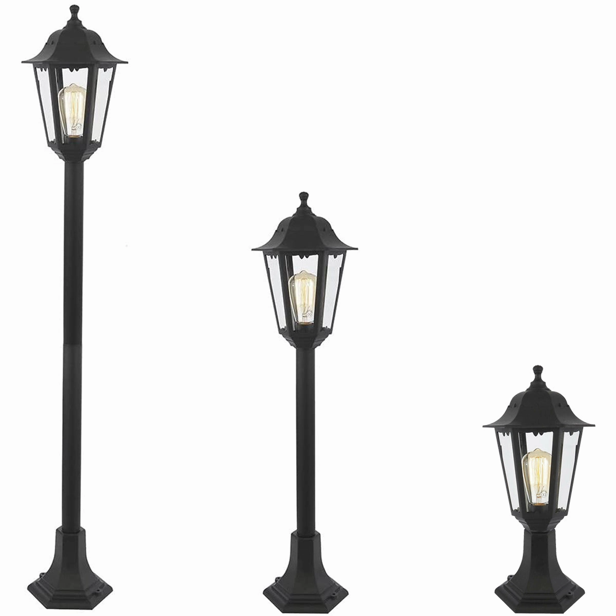 CGC BEATRICE 3 in 1 Black Vintage Lantern Post Pedestal Light