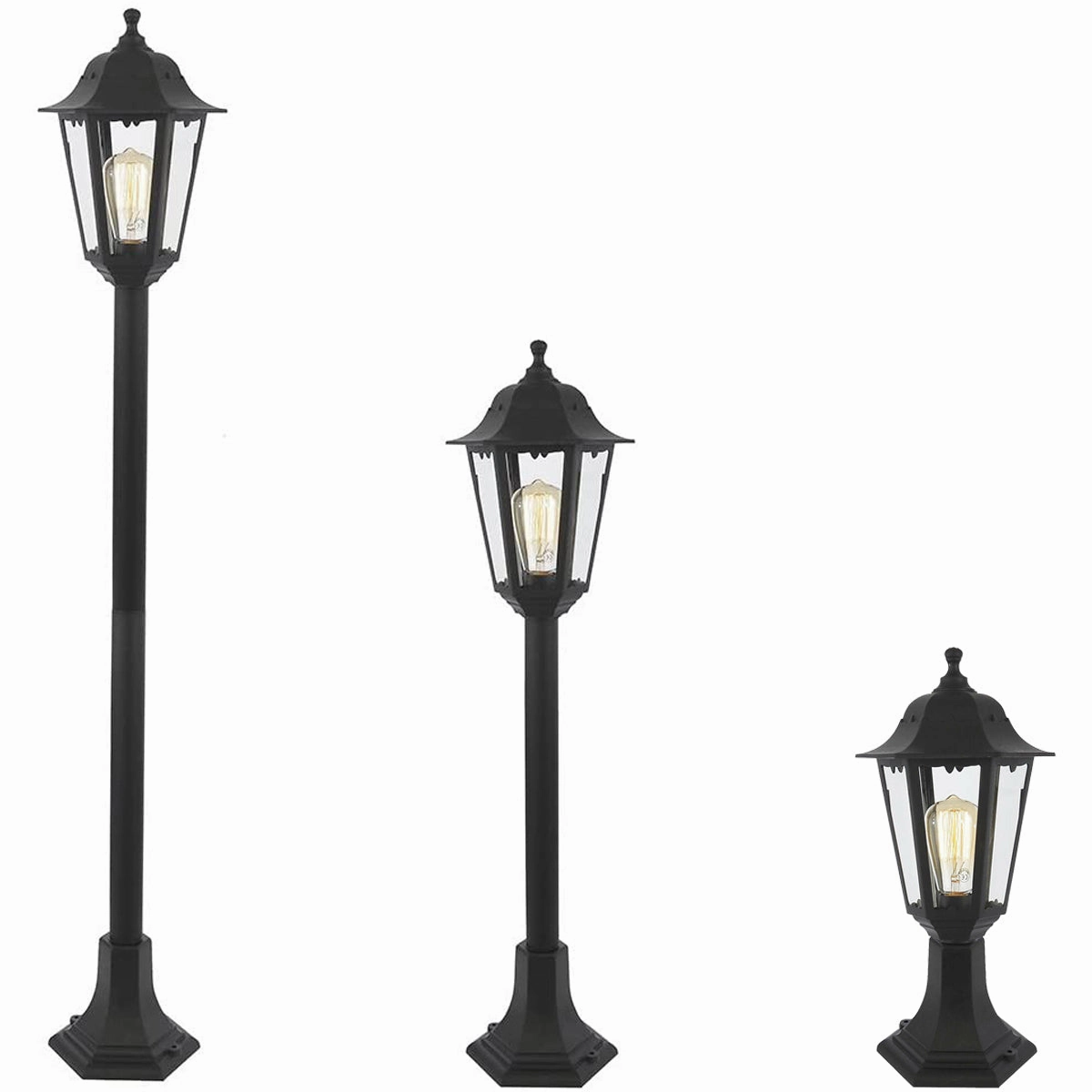 CGC BEATRICE 3 in 1 Black Vintage Lantern Post Pedestal Light