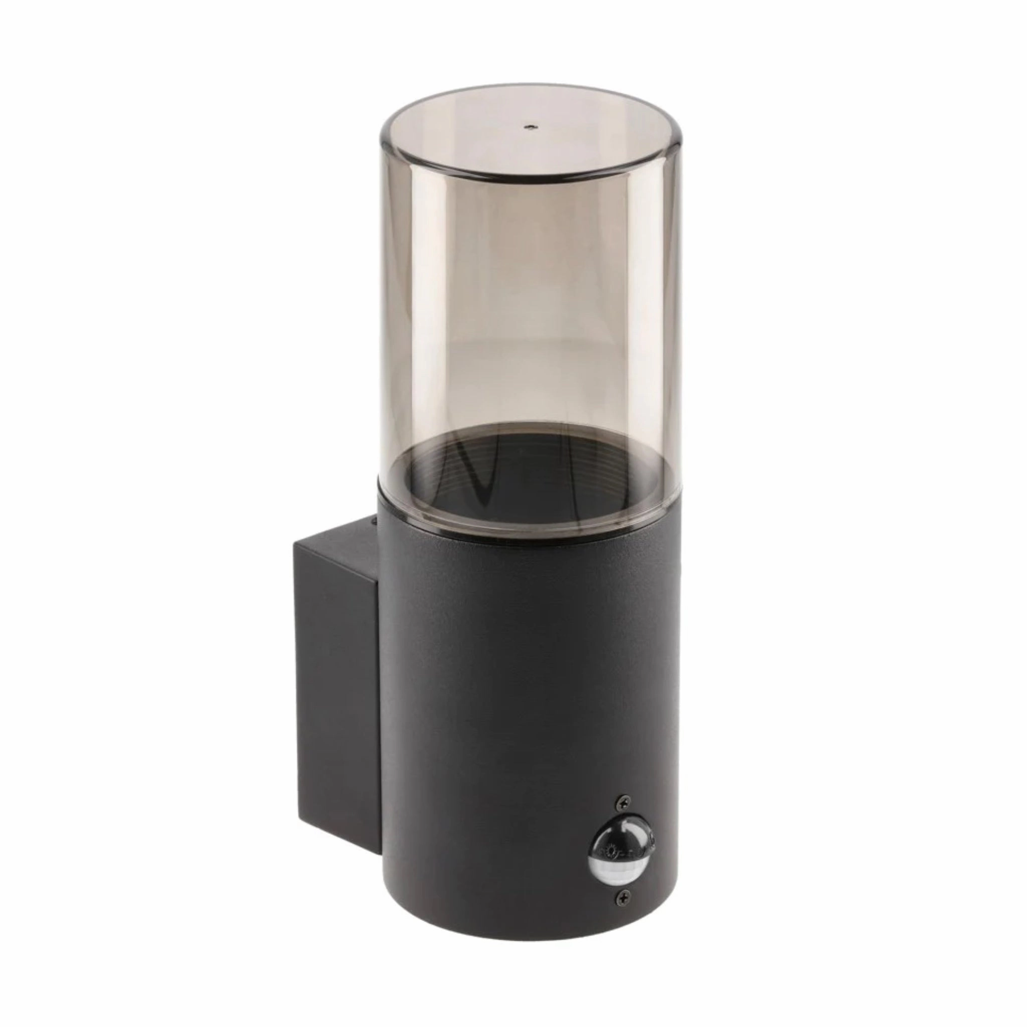 CGC BLUEBELL Black Cylinder Wall Light with Smoky Diffuser & PIR Motion Sensor