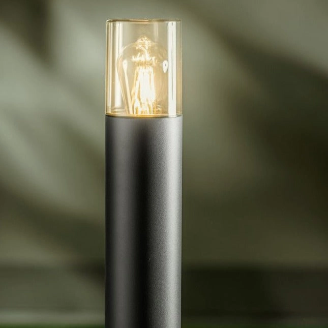 CGC BLUEBELL Black Outdoor Tall 80cm Post Light With Smoky Diffuser