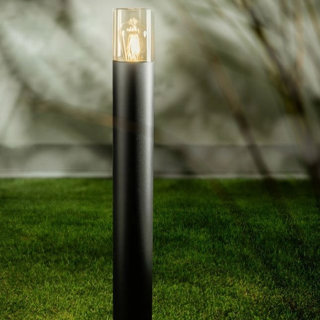 CGC BLUEBELL Black Outdoor Tall 80cm Post Light With Smoky Diffuser