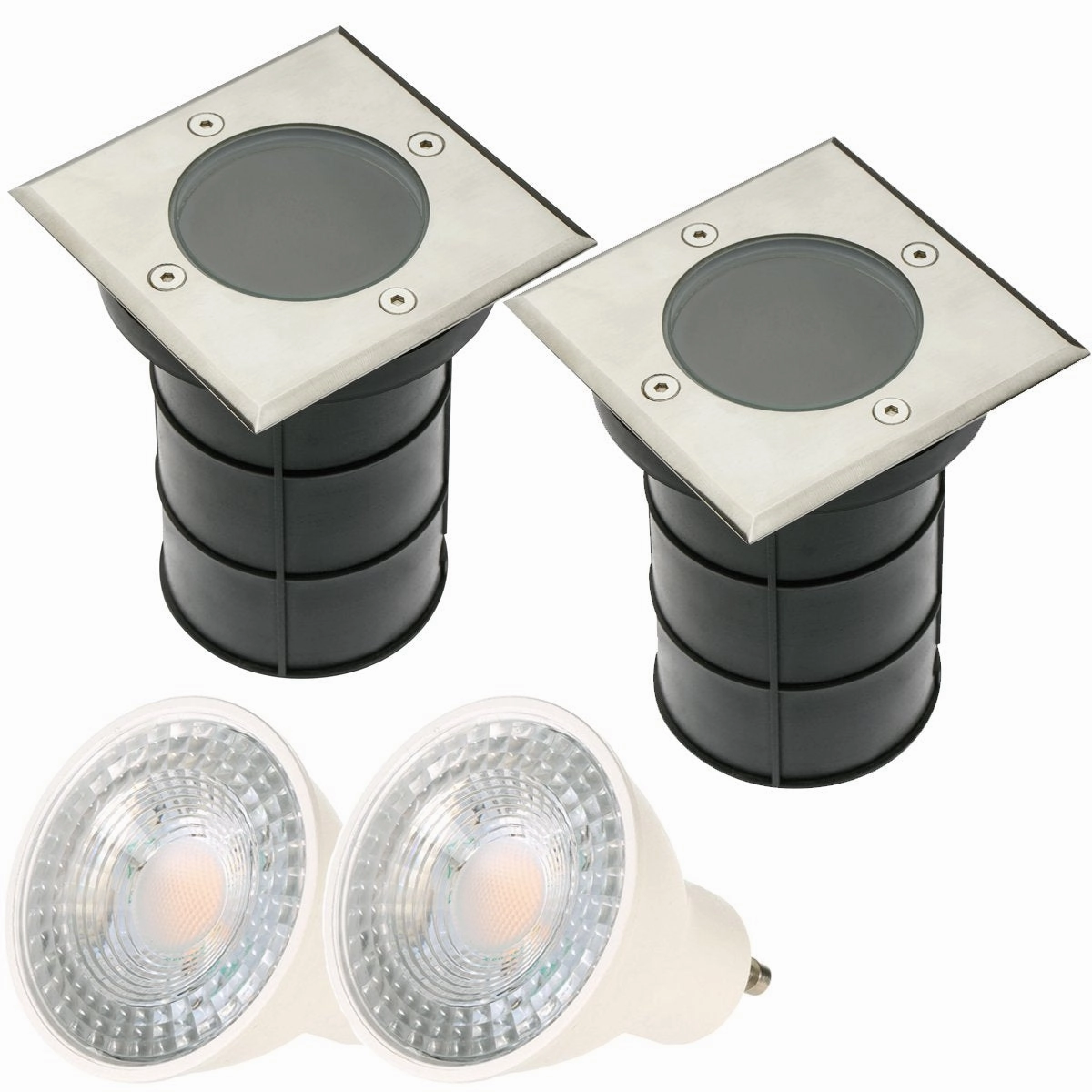 CGC BRIDGET 2 Square Large With Bulbs Stainless Steel Inground Or Decking LightsWeatherproof outdoor lighting