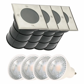 CGC BRIDGET 4 Square Large With Bulbs Stainless Steel Inground Or Decking LightsWeatherproof outdoor lighting