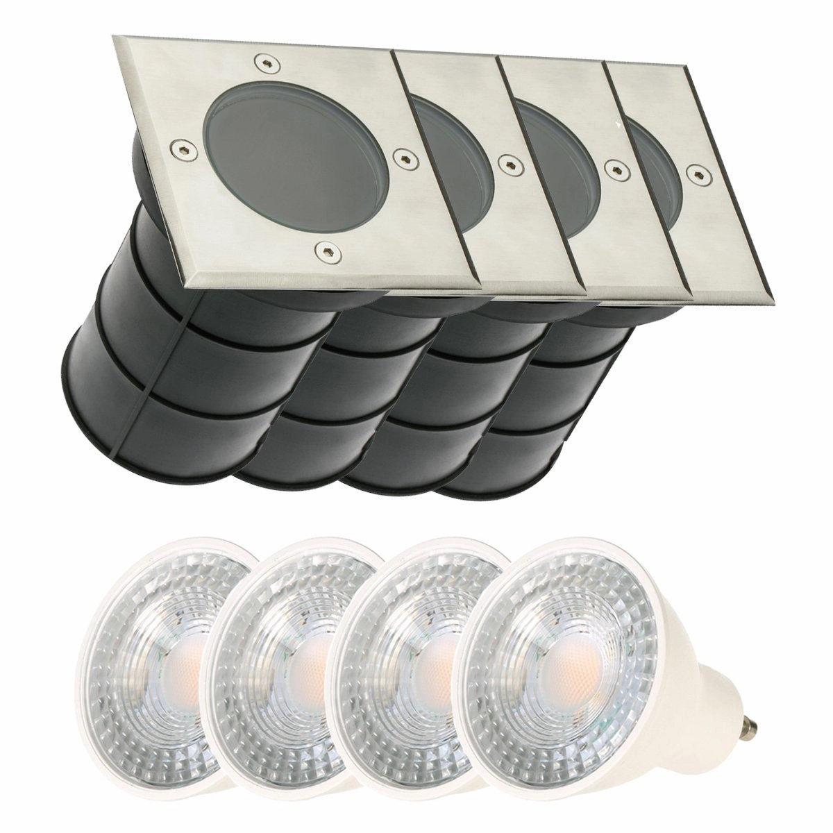 CGC BRIDGET 4 Square Large With Bulbs Stainless Steel Inground Or Decking LightsWeatherproof outdoor lighting