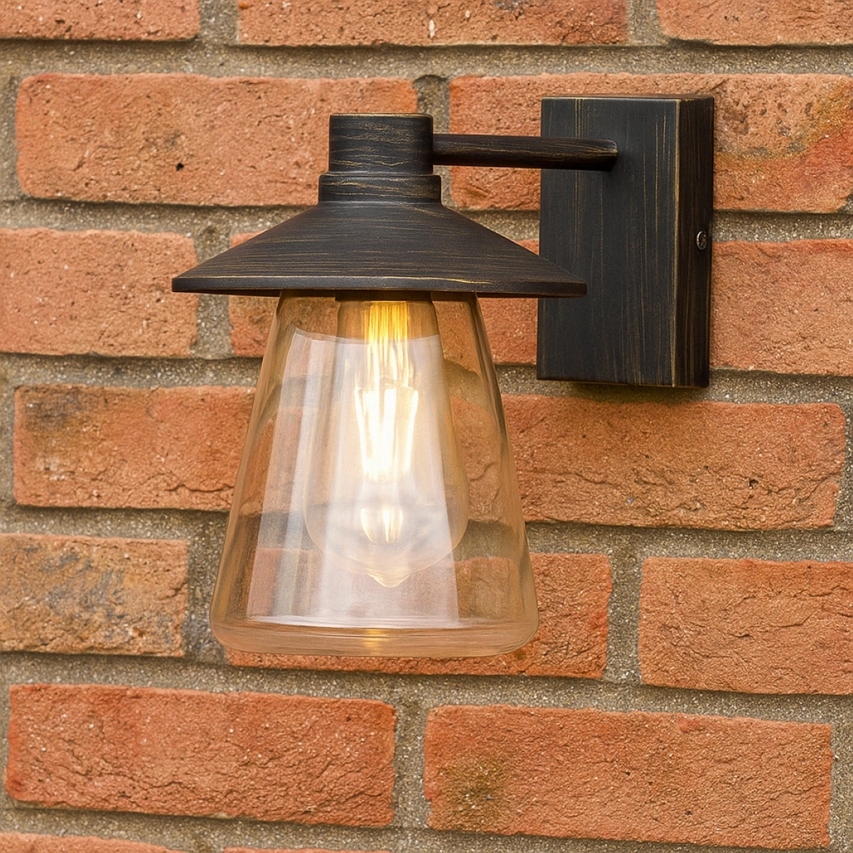 CGC CHESTER Antique Bronze Outdoor Wall Lantern with Bell Shape Clear Glass Diffuser E27 IP54
