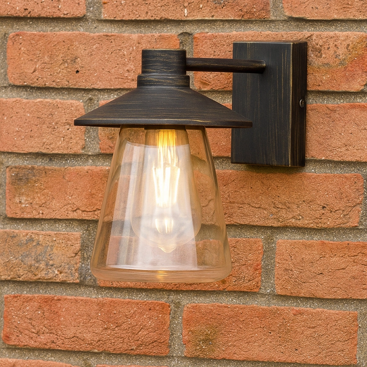 CGC CHESTER Antique Bronze Outdoor Wall Lantern with Bell Shape Clear Glass Diffuser E27 IP54