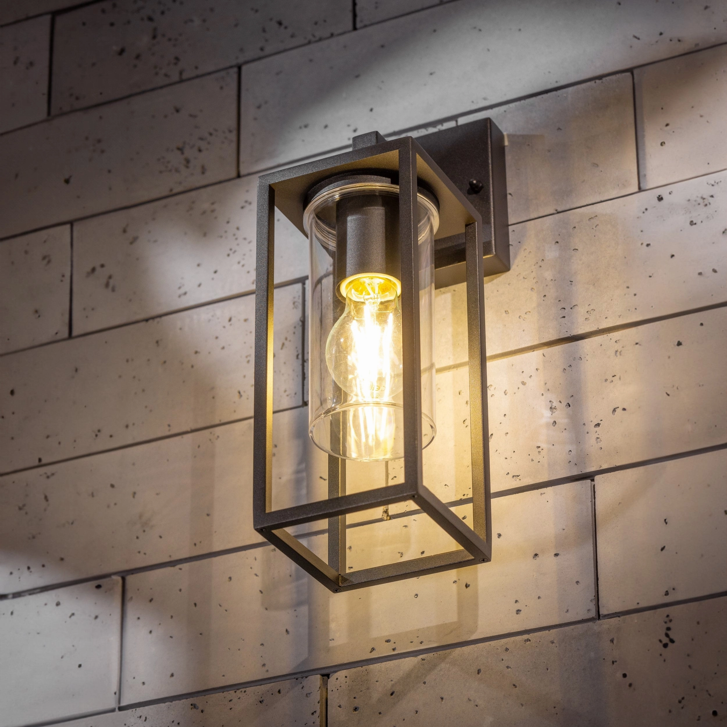 CGC CHLOE Down Black E27 Outdoor Wall Light Lantern Clear Diffuser IP54 Down