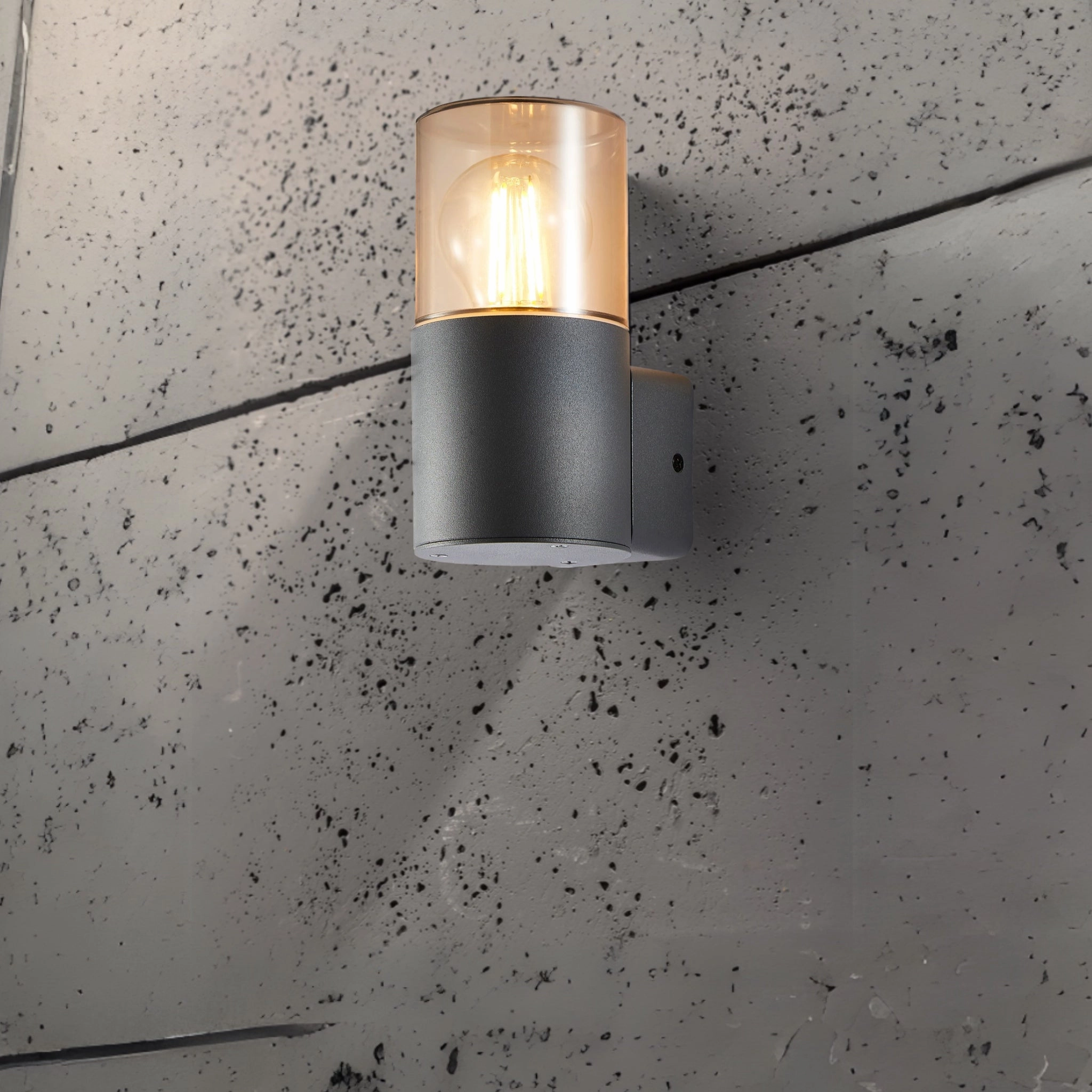 CGC CORTEZ Anthracite Dark Grey Outdoor Wall Light with Smoked Diffuser IP44 E27